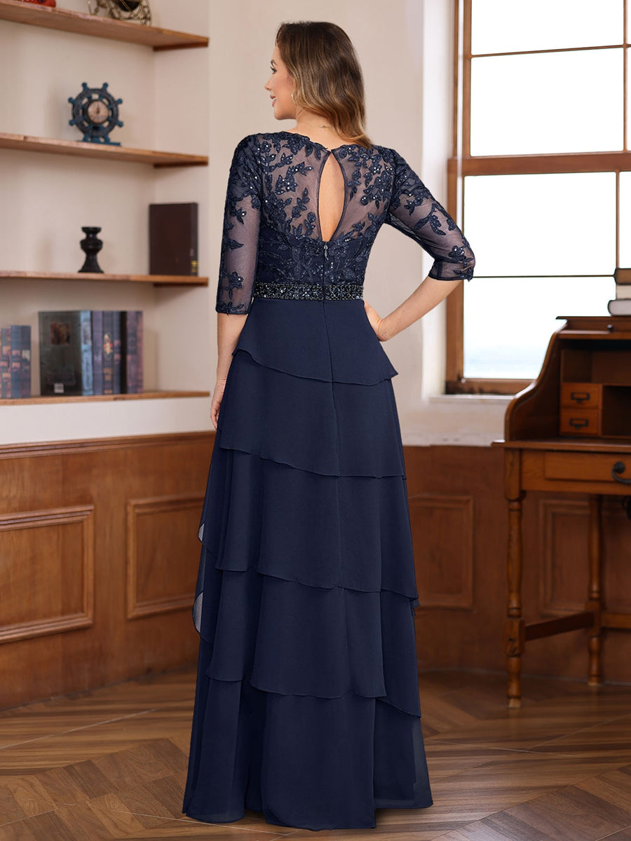 Elegant Floor Length Mother Of The Bride And Groom Dress Lace Appliques Ruffles