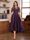Elegant A Line Round Neck Short Sleeve Dress for Mother of the Bride and Groom