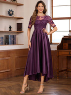 Elegant A Line Round Neck Short Sleeve Dress for Mother of the Bride and Groom