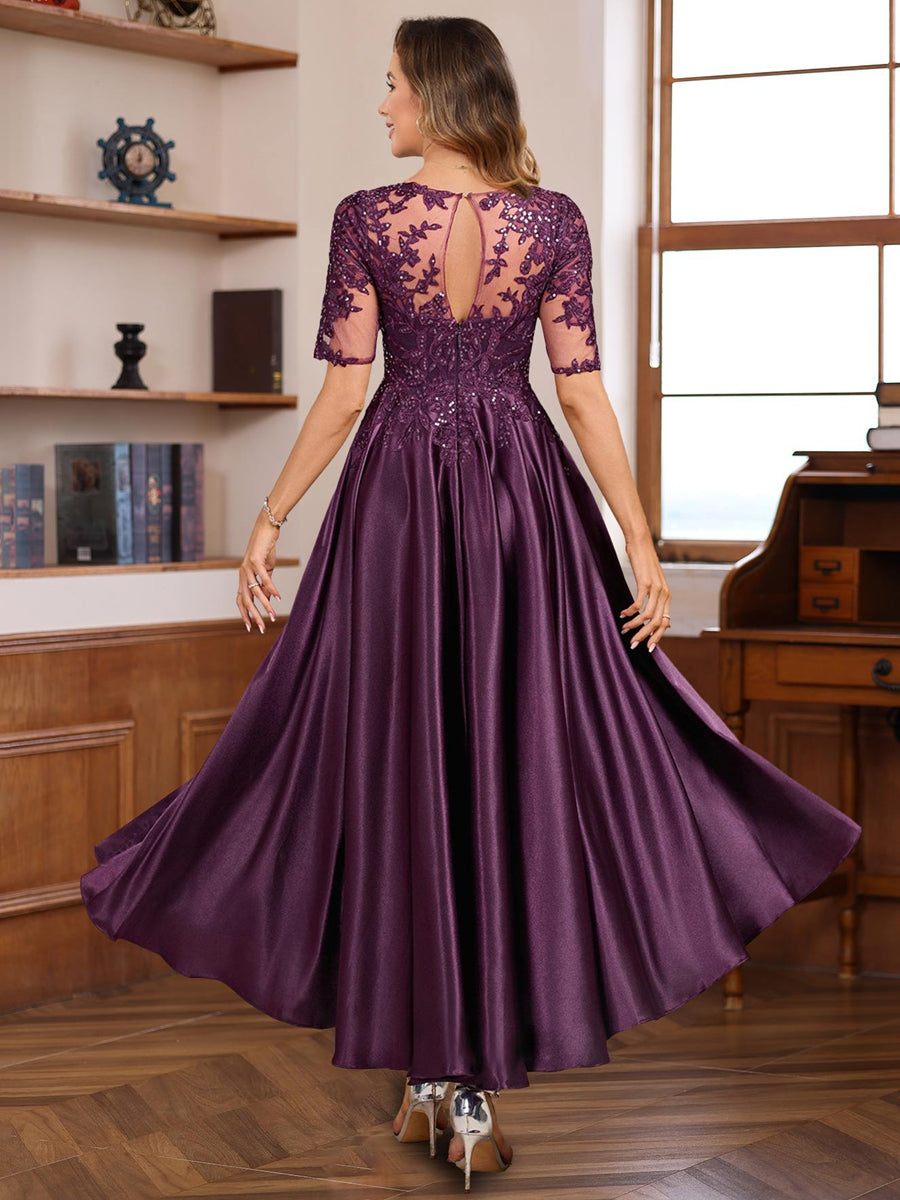Elegant A Line Round Neck Short Sleeve Dress for Mother of the Bride and Groom