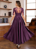 Elegant A Line Round Neck Short Sleeve Dress for Mother of the Bride and Groom