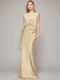 Floor Length Sleeveless Mother Of The Bride Dress With Bow And Shoulder Pad
