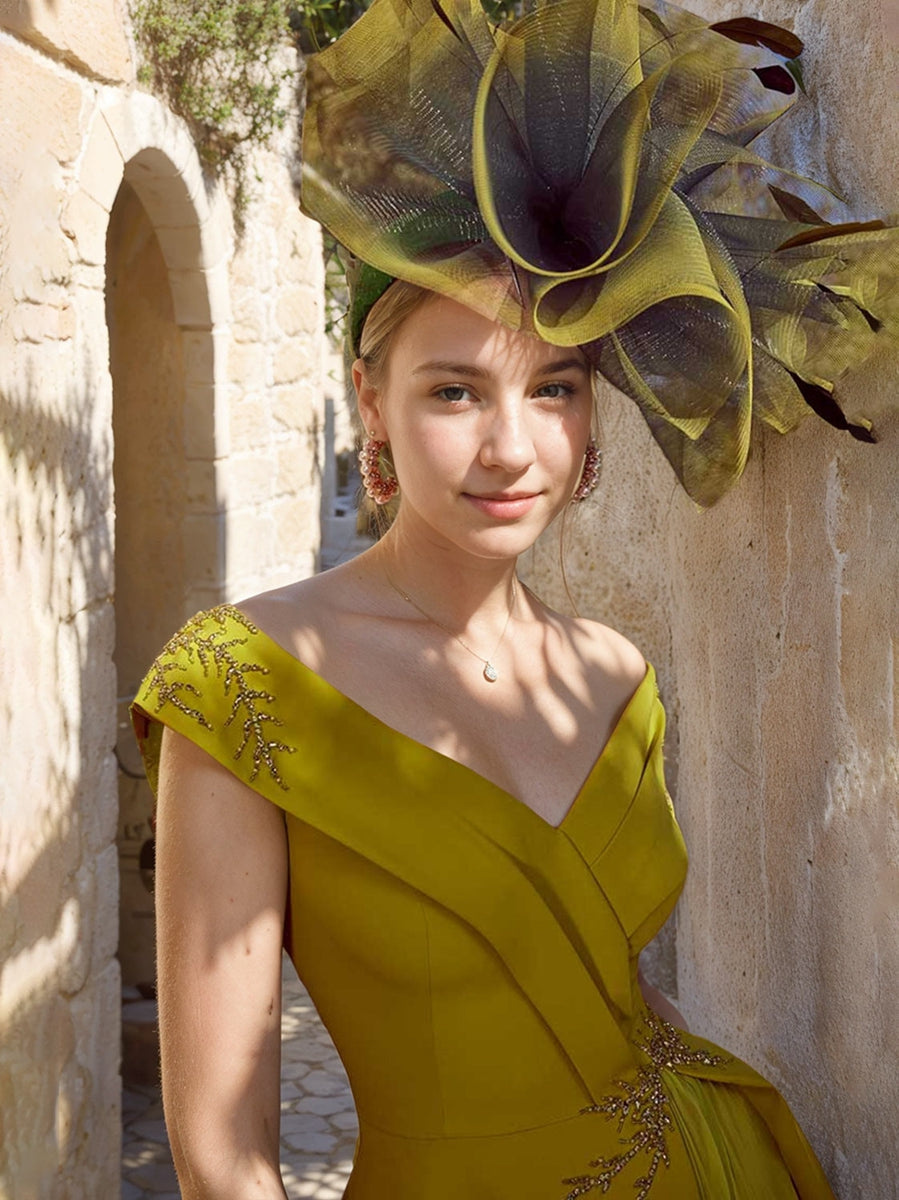 Off Shoulder Ruffled Sleeveless A Line Dress For Mother Of The Bride And Groom