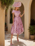 V-Neck A-Line Tea-Length Mother Of The Bride Dress With Embroidery And Bow