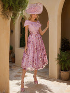 V-Neck A-Line Tea-Length Mother Of The Bride Dress With Embroidery And Bow