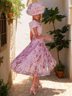 V-Neck A-Line Tea-Length Mother Of The Bride Dress With Embroidery And Bow