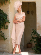Off The Shoulder Sleeveless Sheath Dresses For Mother Of The Bride With Ruffles