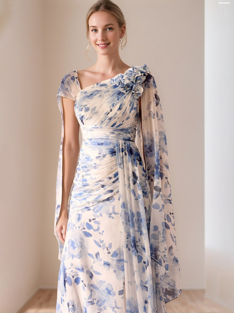 Pleated Floral V Neck A Line Mother Of The Bride Dress With Ruffles 3D Flowers