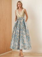 V-Neck Sleeveless A-Line Floral Ruched Mother Of The Bride Dress
