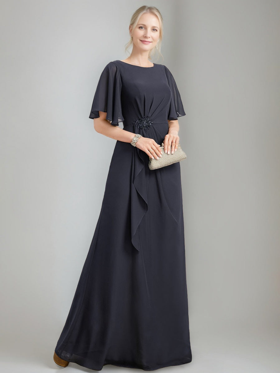 Princess A Line Jewel Neck Floor Length Mother Of The Bride Dress With Crystals