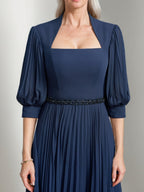 Queen Anne Neckline Aline Mother of the Bride Ankle Dress with Pleats Beads