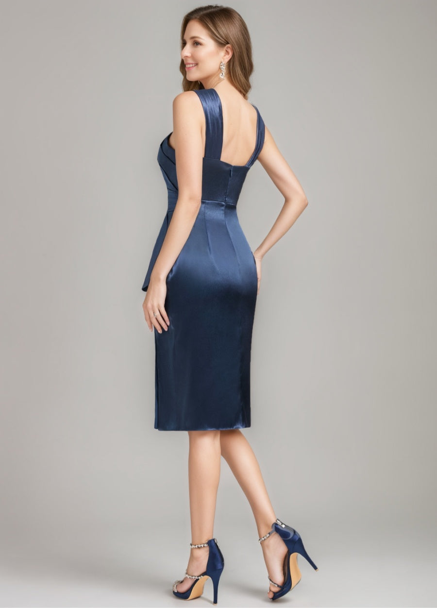 Knee Length Ruched Mother Of The Bride Dress With Ruffles And Side Slit
