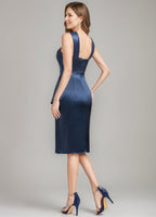 Knee Length Ruched Mother Of The Bride Dress With Ruffles And Side Slit