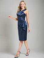 Knee Length Ruched Mother Of The Bride Dress With Ruffles And Side Slit