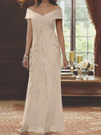 Off The Shoulder Sequined Floor Length Mother Of The Bride Dresses Sheath