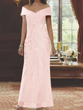 Off The Shoulder Sequined Floor Length Mother Of The Bride Dresses Sheath