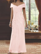 Off The Shoulder Sequined Floor Length Mother Of The Bride Dresses Sheath