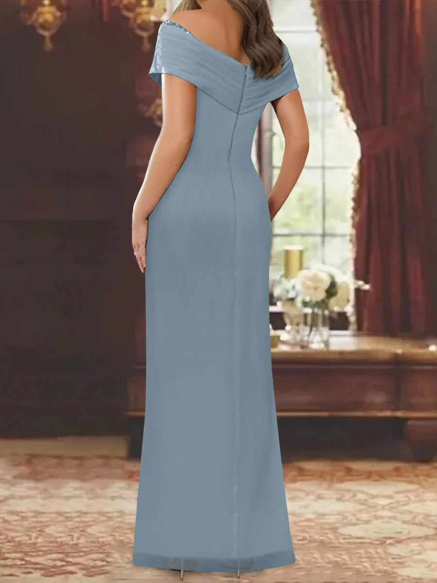 Off The Shoulder Sequined Floor Length Mother Of The Bride Dresses Sheath