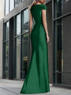 Off Shoulder Sleeveless Pleated Asymmetrical Ruffled Dress For Mother Of Bride