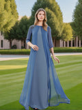 Floor Length A Line Mother Of The Bride Dress With Jewel Neckline Chiffon Cape