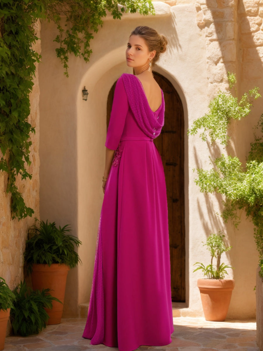 Floor Length Dress For Mother Of The Bride Cowl Neck Jewel Appliques