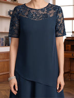 Short Sleeve Knee Length A Line Jewel Neck Dress For Mother Of Bride And Groom