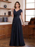 V Neck A Line Floor Length Dress For Mothers Of The Bride And Groom With Sequins