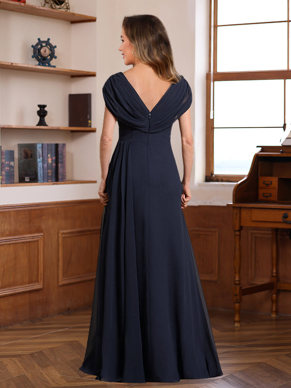 V Neck A Line Floor Length Dress For Mothers Of The Bride And Groom With Sequins