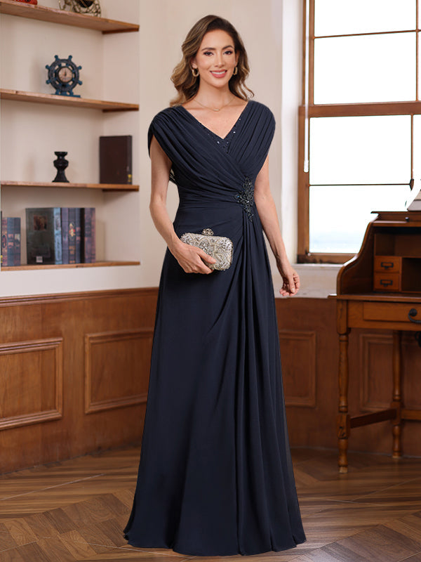 V Neck A Line Floor Length Dress For Mothers Of The Bride And Groom With Sequins