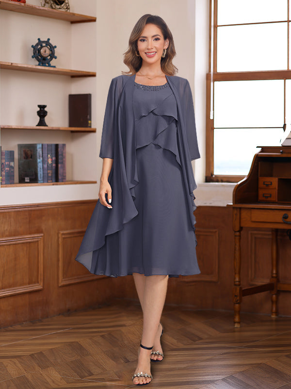 Mother Of The Bride And Groom Knee Length A Line With Beaded Jacket Ruffles