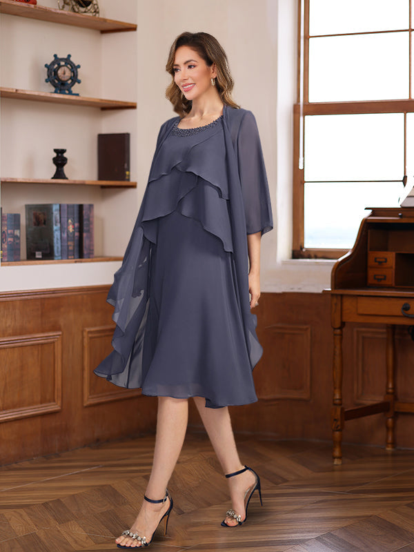 Mother Of The Bride And Groom Knee Length A Line With Beaded Jacket Ruffles