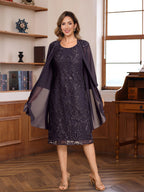 Knee Length A Line Princess Mother Of Bride Groom Dress With Lace Jacket Sequins