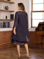 Knee Length A Line Princess Mother Of Bride Groom Dress With Lace Jacket Sequins