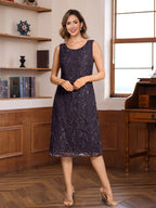 Knee Length A Line Princess Mother Of Bride Groom Dress With Lace Jacket Sequins