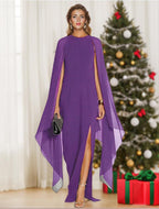 Chiffon Wedding Guest Dresses With Side Slit Sheath Column Style