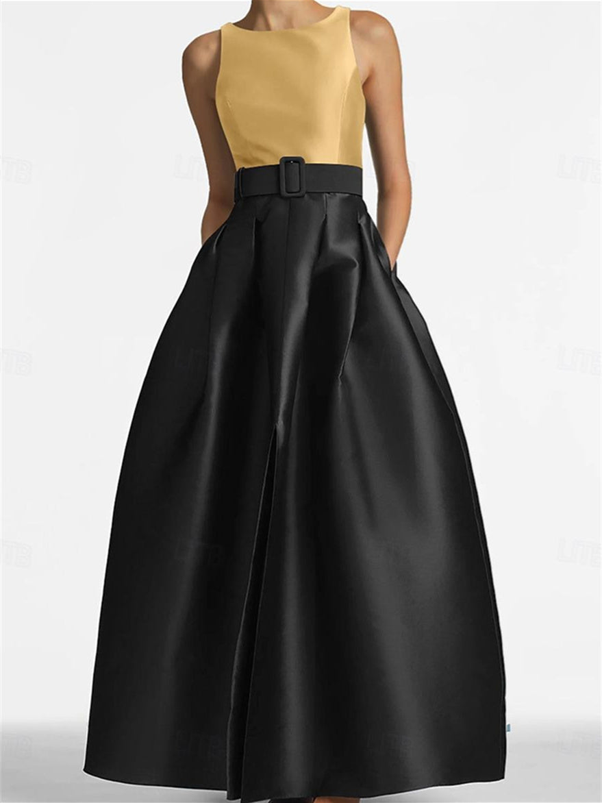 Sleeveless Floor Length A Line Dress For Mother Of The Bride With Belt