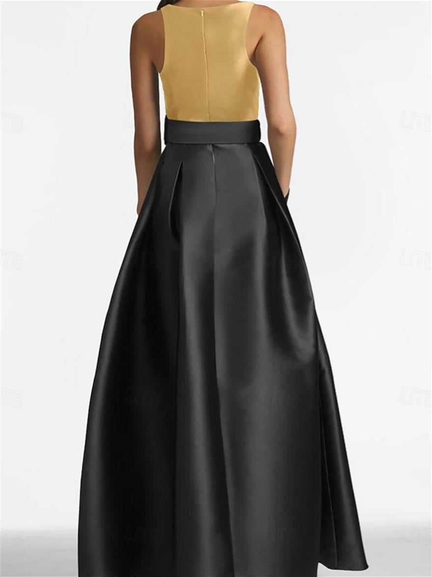 Sleeveless Floor Length A Line Dress For Mother Of The Bride With Belt