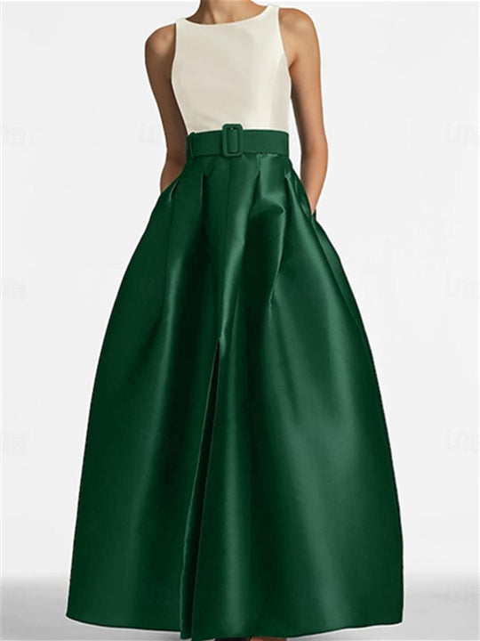 Sleeveless Floor Length A Line Dress For Mother Of The Bride With Belt