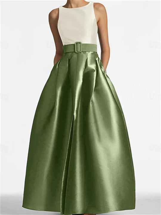 Sleeveless Floor Length A Line Dress For Mother Of The Bride With Belt