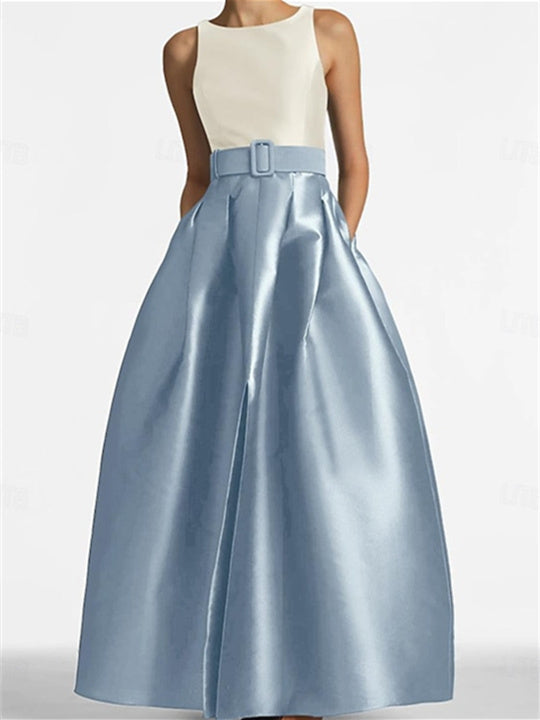 Sleeveless Floor Length A Line Dress For Mother Of The Bride With Belt