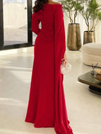 Long Sleeve Satin Floor Length Sheath Dress for Mother of the Bride or Prom