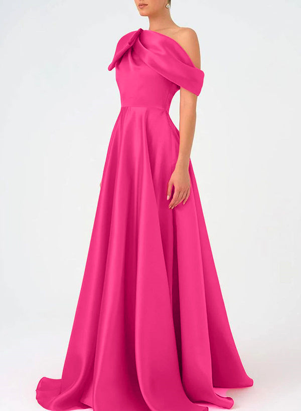 Satin One Shoulder A Line Prom Dress For Mother Of The Bride With Bow