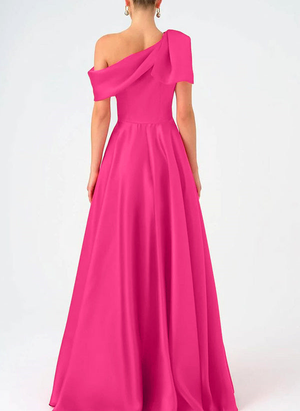 Satin One Shoulder A Line Prom Dress For Mother Of The Bride With Bow