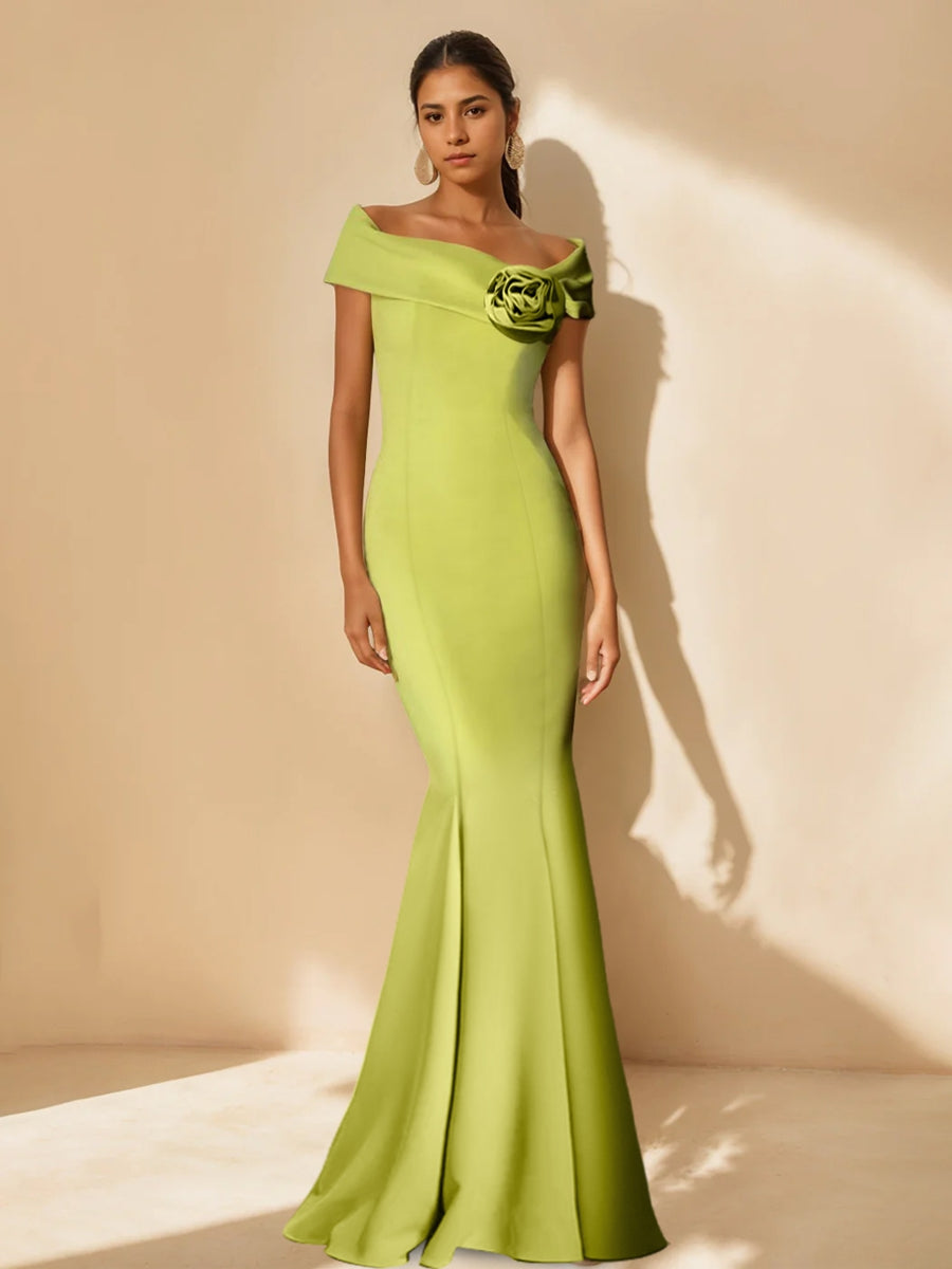 Mother Of Bride Off Shoulder Dress Trumpet Mermaid Style With Detachable Flower