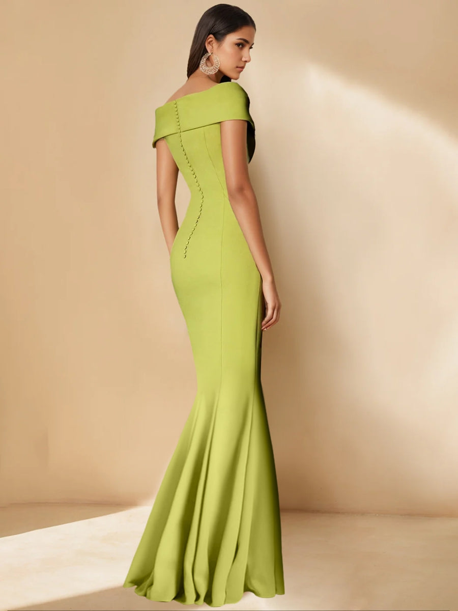 Mother Of Bride Off Shoulder Dress Trumpet Mermaid Style With Detachable Flower