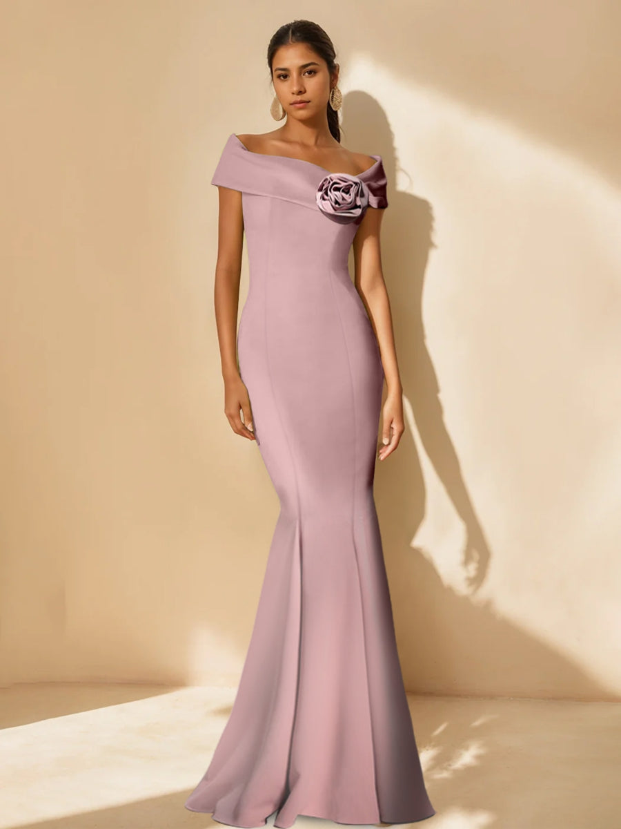 Mother Of Bride Off Shoulder Dress Trumpet Mermaid Style With Detachable Flower