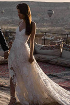 Roycebridal Charming Ivory Boho Lace Bohemian Long Beach Wedding Dresses Bridal Dress, MW263