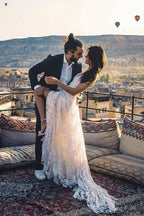 Roycebridal Charming Ivory Boho Lace Bohemian Long Beach Wedding Dresses Bridal Dress, MW263