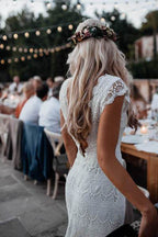 Roycebridal Lace Boho Mermaid Backless Cap Sleeve Bohemian Wedding Dresses