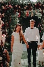 Roycebridal Lace Boho Mermaid Backless Cap Sleeve Bohemian Wedding Dresses